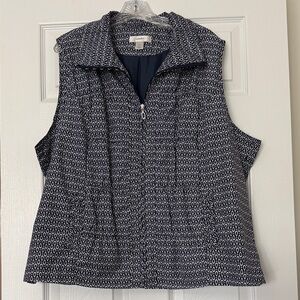 CJ Banks Navy & White Lightweight Sleeveless Zip-Front Vest
